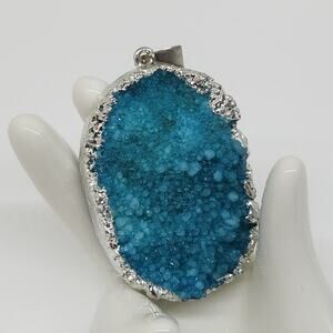 Stunning Blue Druzy Quartz Sterling Silver Pendant with 20" Chain